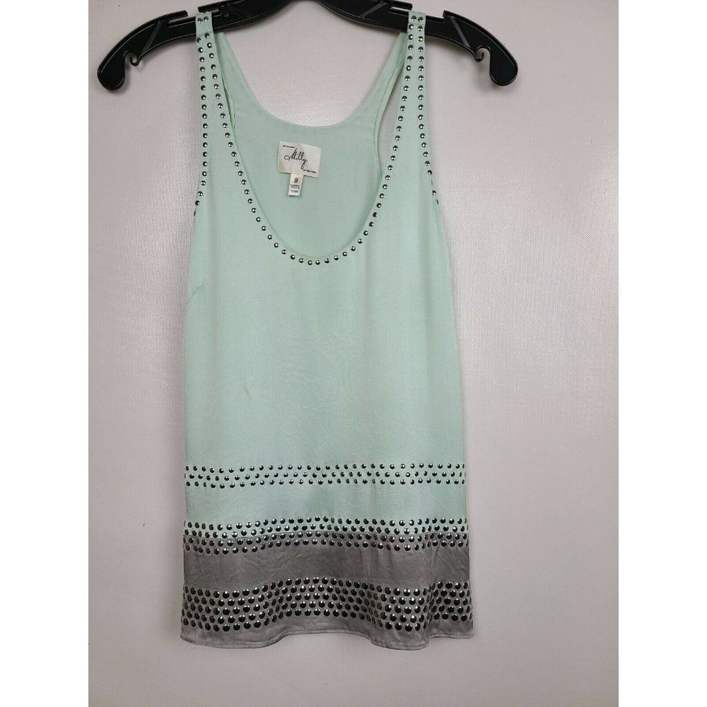 Milly Mint Gray Silk Studded Racerback Swing Sleeveless Blouse Top Size 8